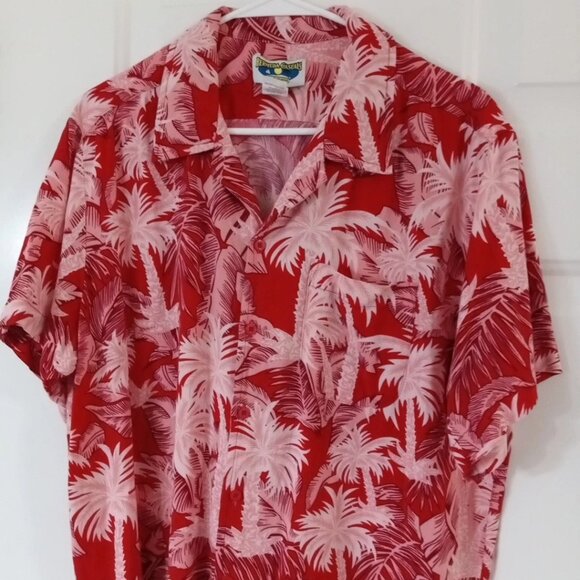Bermuda Casuals by Haband Mens Large Red And Pink Rayon Button Up Hawaiian Shirt - Picture 2 of 6